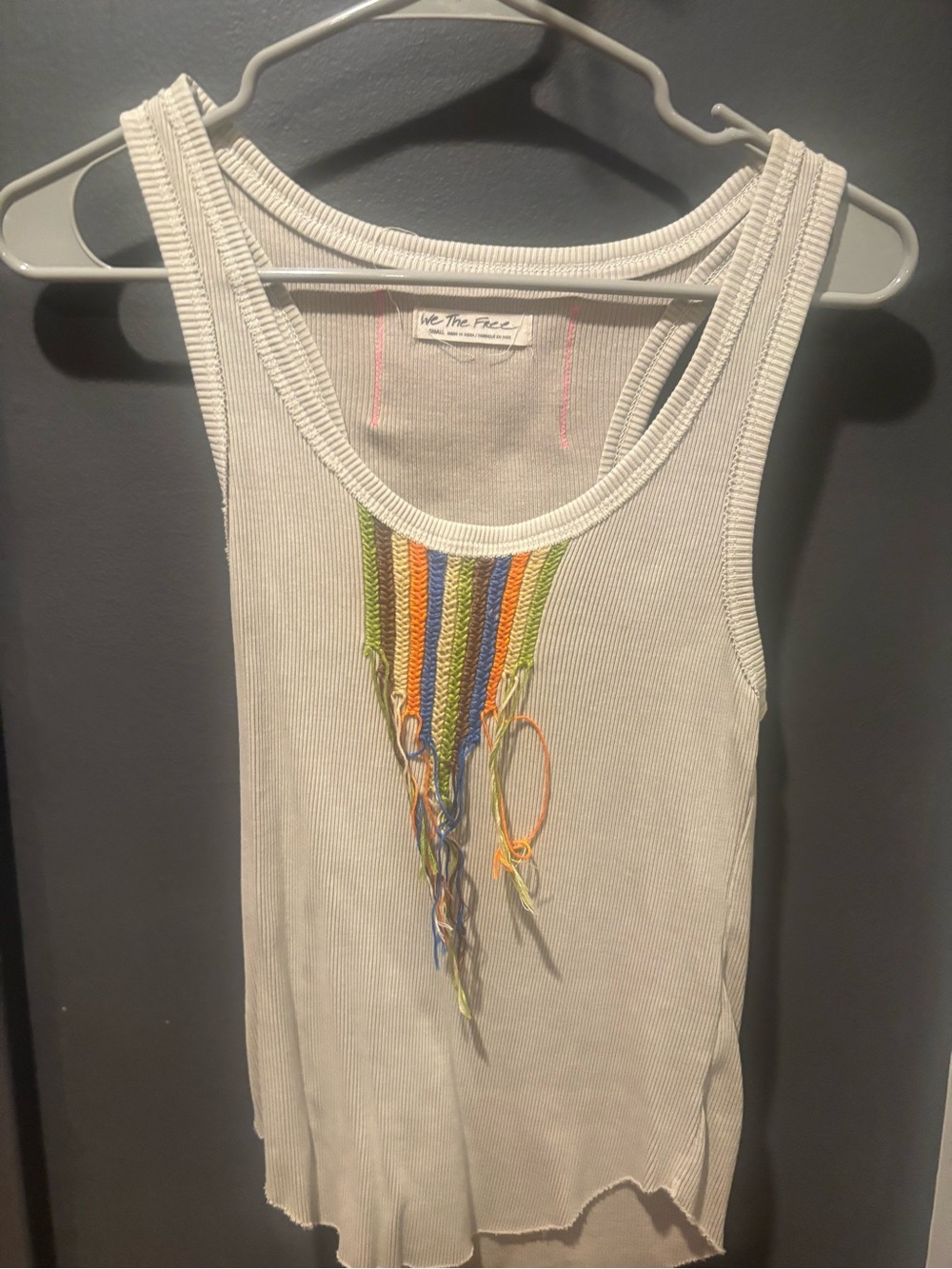 We The Free Cream Ribbed Tank with Rainbow Braided Fringe